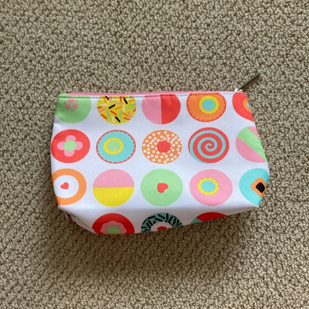 Clinique Cosmetic Case Donuts Makeup Bag Abstract Jewelry Full Zip NWOT